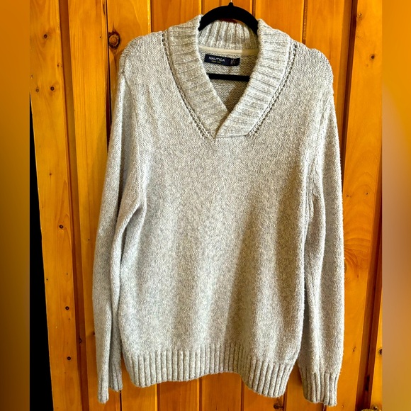 Nautica Men’s Long-Sleeve Off-White/Light Gray Sweater - Picture 1 of 9